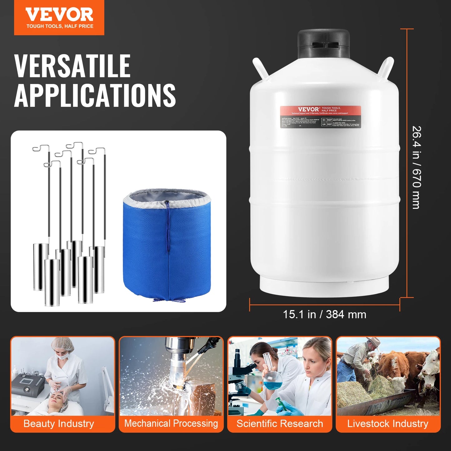 SucceBuy Liquid Nitrogen Tank 30 L Aluminum Alloy Liquid Nitrogen LN2 Tank Dewar Beauty Industry Semen Preservation Scientific