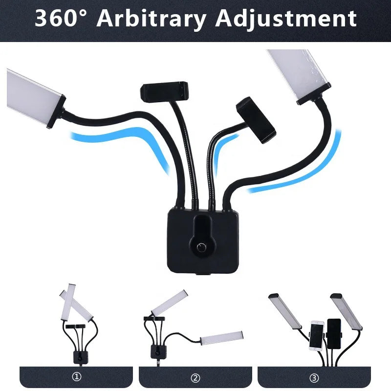 Double Arm LED Light Kit 2 Phone Holders Flexible Arm Tattoo Makeup Cosmetic Lamp for Beauty Photography Photographic Lighting