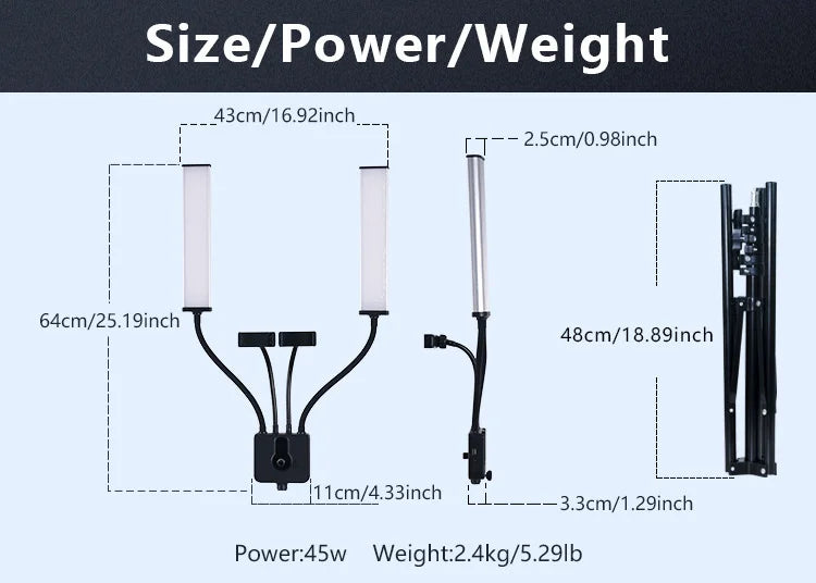 Double Arm LED Light Kit 2 Phone Holders Flexible Arm Tattoo Makeup Cosmetic Lamp for Beauty Photography Photographic Lighting