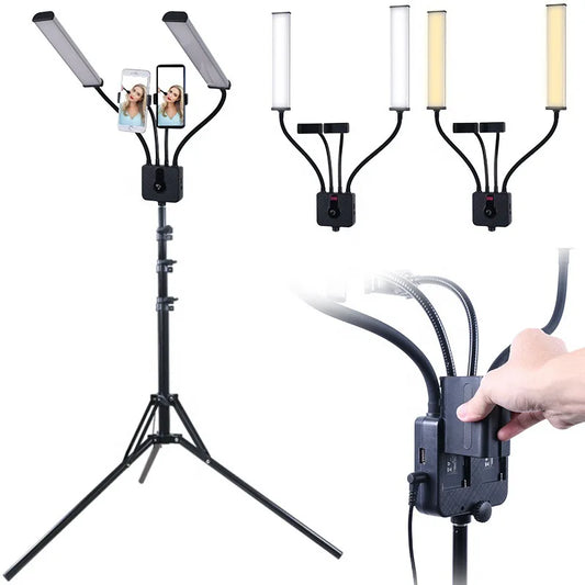 Double Arm LED Light Kit 2 Phone Holders Flexible Arm Tattoo Makeup Cosmetic Lamp for Beauty Photography Photographic Lighting