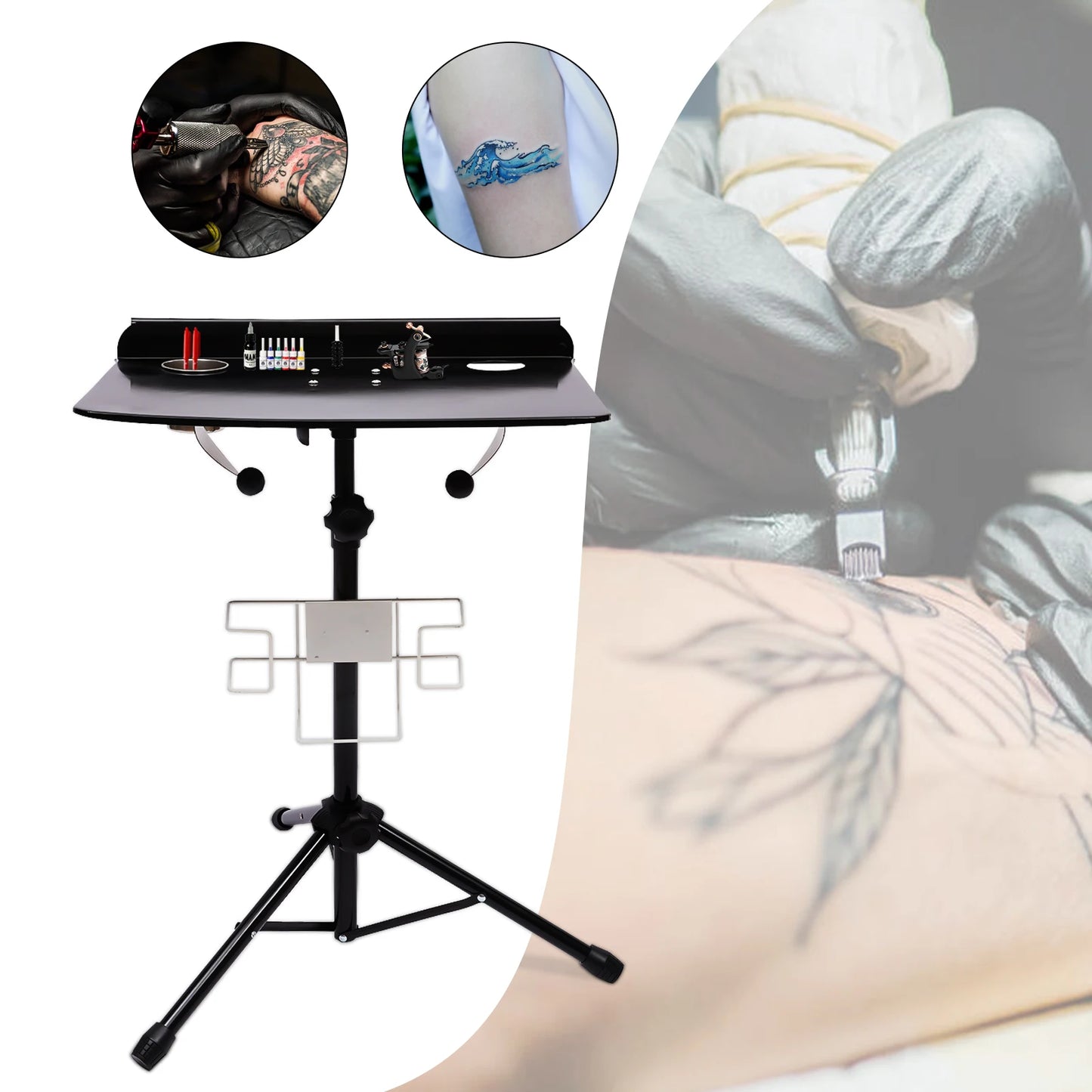 Adjustable Metal Tattoos Table Large Mobile Tattoo Work Station Tattoo Beauty Desk Salon Tray