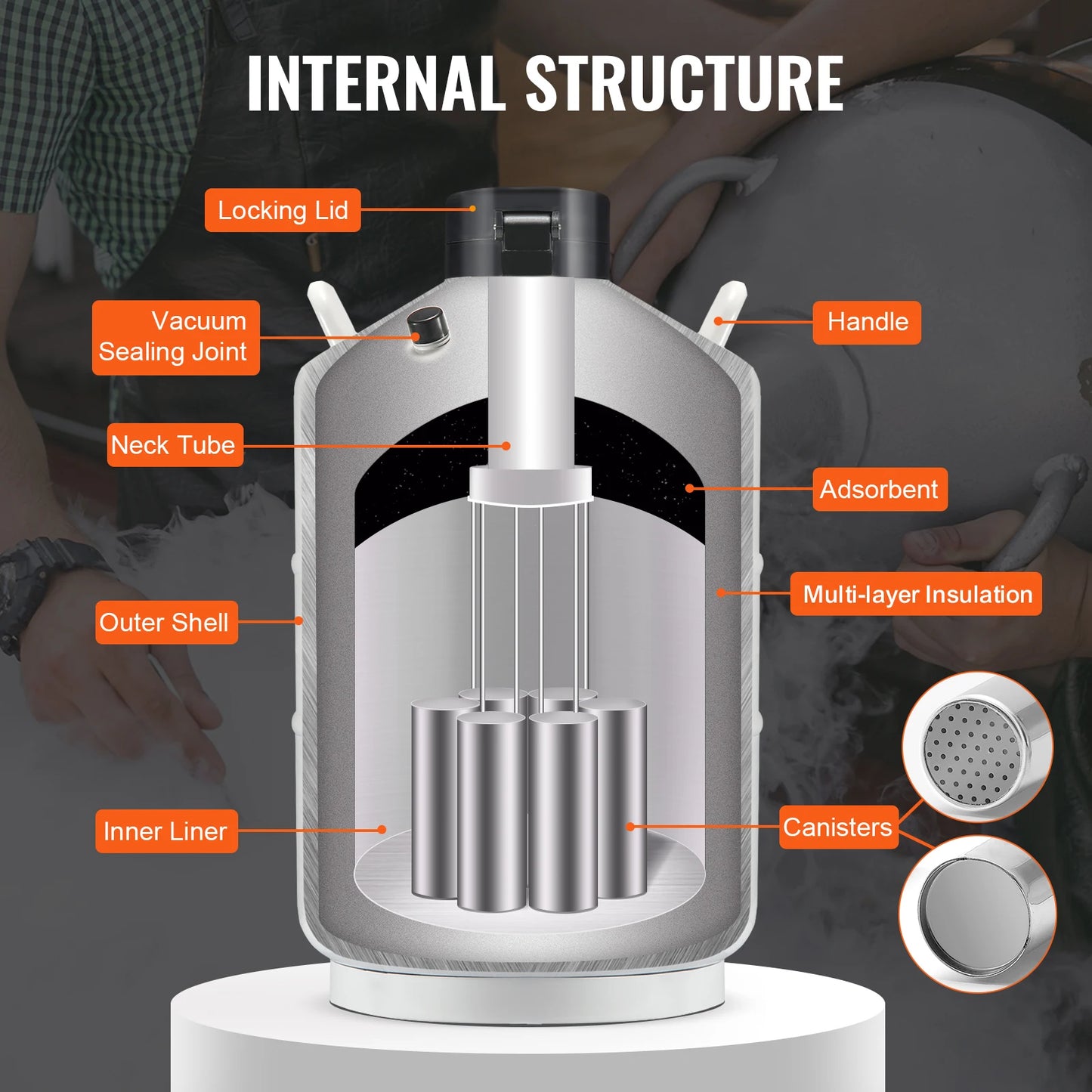 SucceBuy Liquid Nitrogen Tank 30 L Aluminum Alloy Liquid Nitrogen LN2 Tank Dewar Beauty Industry Semen Preservation Scientific