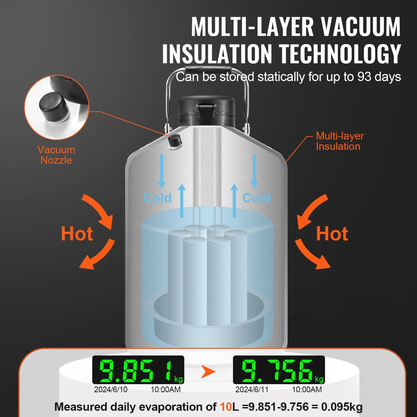 SucceBuy Liquid Nitrogen Tank 30 L Aluminum Alloy Liquid Nitrogen LN2 Tank Dewar Beauty Industry Semen Preservation Scientific
